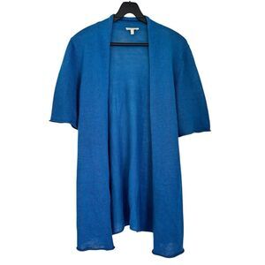 Eileen Fisher Blue Teal Linen Knit Open Cardigan Size Medium